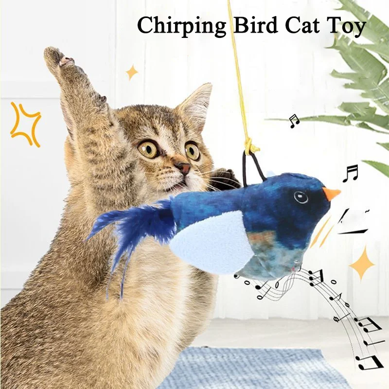 Chirping Bird Cat Toy Interactive Flapping Wings Plush Bird Toy