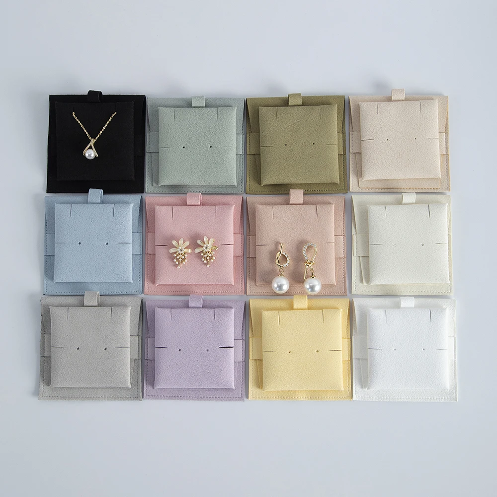 Custom Logo Suede Microfiber Bags Jewelry Gift Packaging Pouches with Insert Pad Card Set Ring Necklace Earrings Organizer Pouch