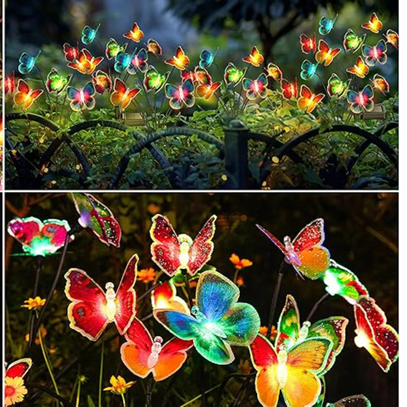Solar Lights Solar Garden Lights Pack Lifelike Swaying Butterfly 7 Color Changing Waterproof Outdoor Solar Lights for Yard Pathway Garden