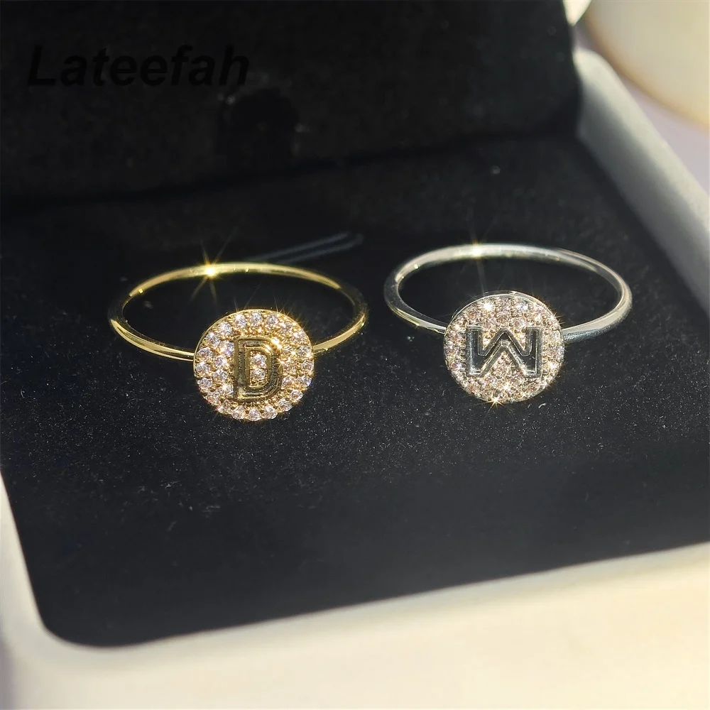 Lateefah Women Custom Initial Letter Ring Mirco Zircon Full Crystal Girls Ring Gift Jewelry Fashion Custom Letter Ring rustic ring bearer box custom groom