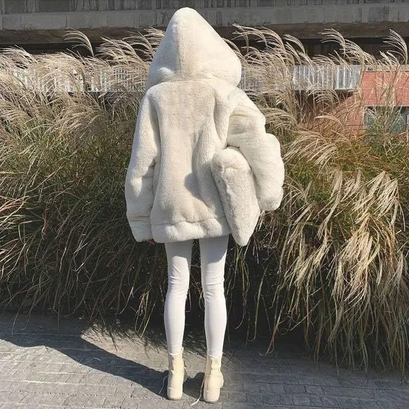Women's Faux Fur Fluffy Hooded Winter Jacket - true deals club