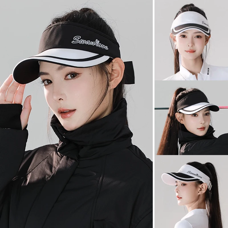 SG sunscreen sports cap for women breathable high-end contrasting color golf hats empty top tennis new sun visor caps