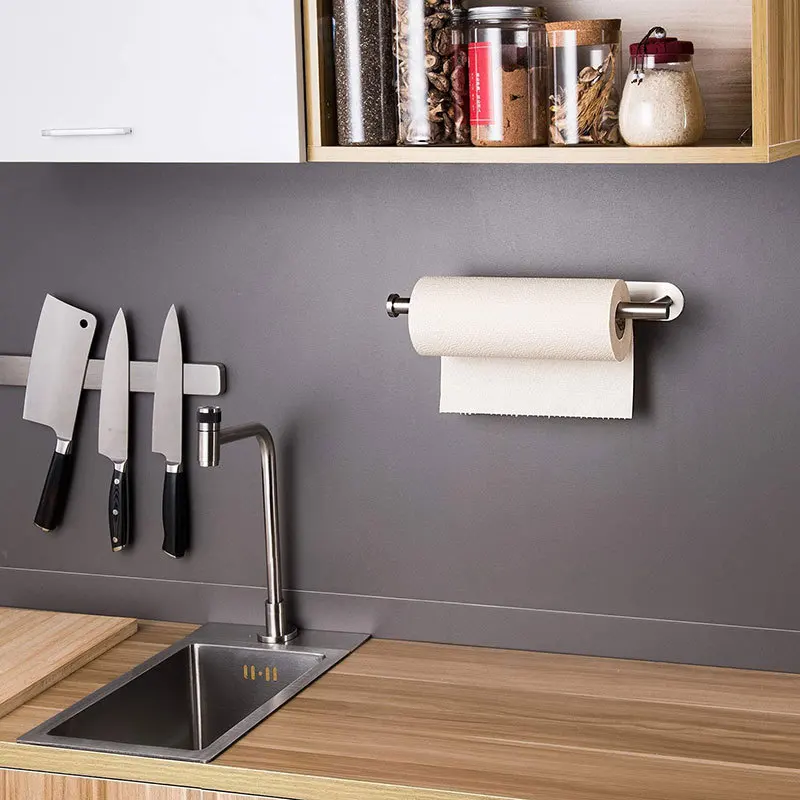 S63eb9b6c74c3470e8ede606c961639fas Adhesive Paper Towel Holder For Kitchen Napkin Rack Toilet Paper Holder Tissue Dispenser Cabinet Storage Bathroom Accessories