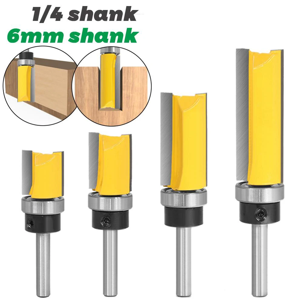 

1PC 1/4" 6.35MM 8MM Shank Milling Cutter Wood Carving Flush Trim Router Bit Pattern Bit Top Bottom Bearing 3/4" Blade Template