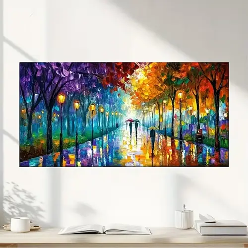 1pc Modern Abstract Frameless Canvas Wall Art - Autumn Street Scene Poster Suitable for Living Room, Office, Cafe - Fashionable - Image 2