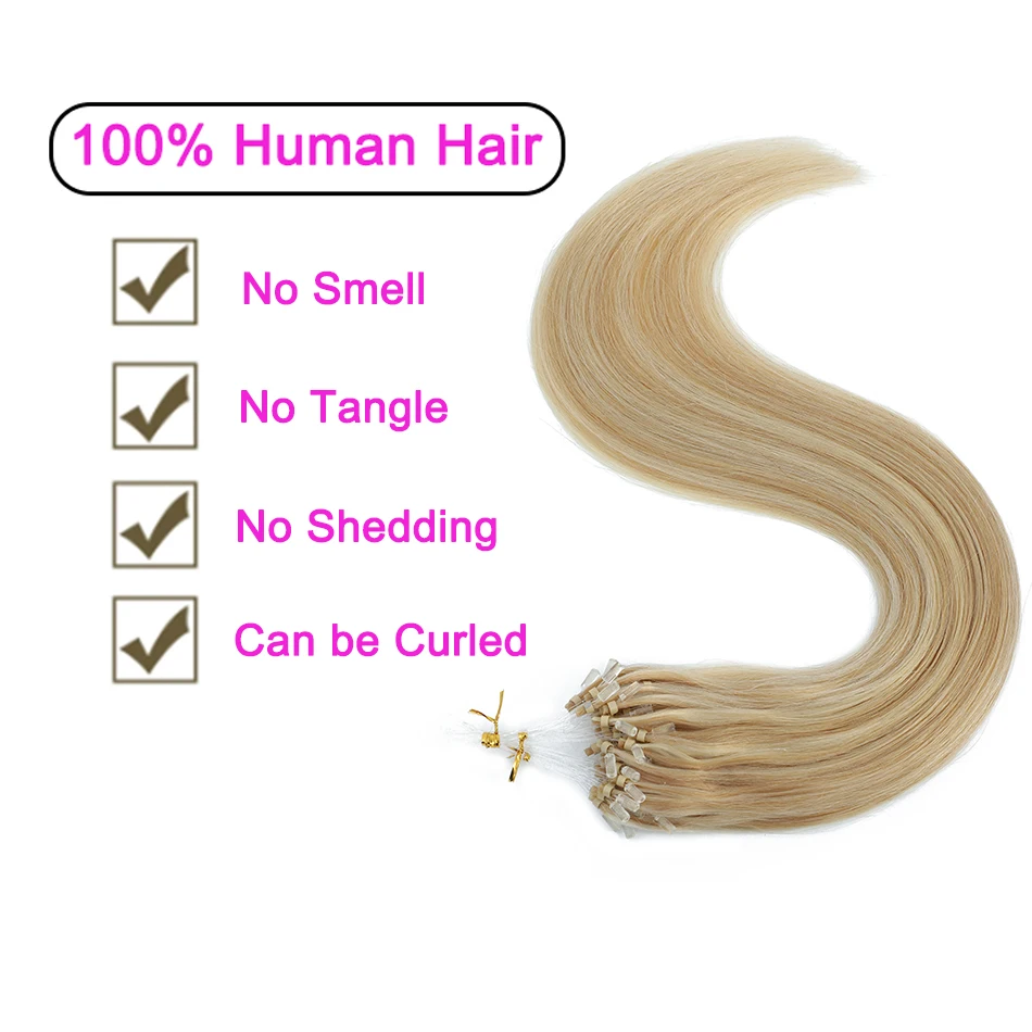 Balayage Micro Loop Hair Extension Human Hair Straight Blonde Brazilian Keratin Capsule Pre Bonded Micro Beads With Fishing Line