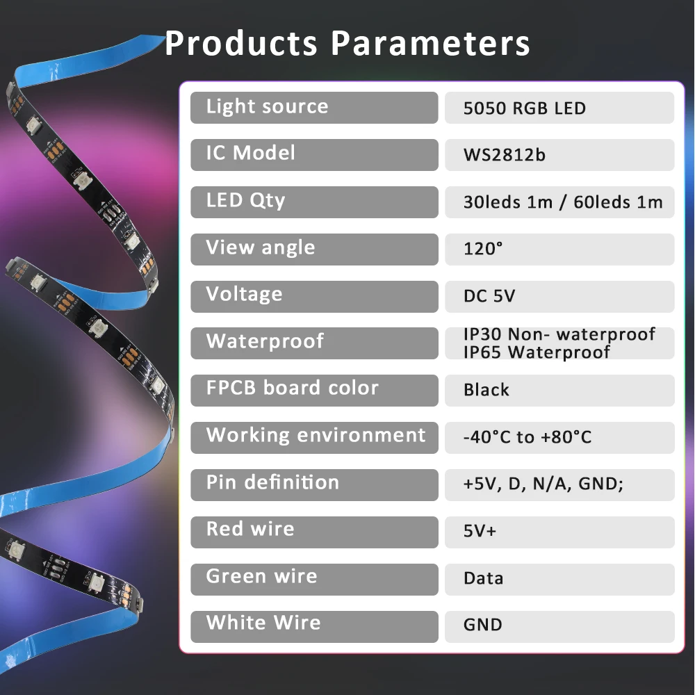 WS2812B RGBIC LED 스트립 빛 5V DC 5050 300LED SMD 디지털 LED 테이프 리본 램프 블랙 PCB 방수 주소 지정 가능 RGB IC 스트라이프