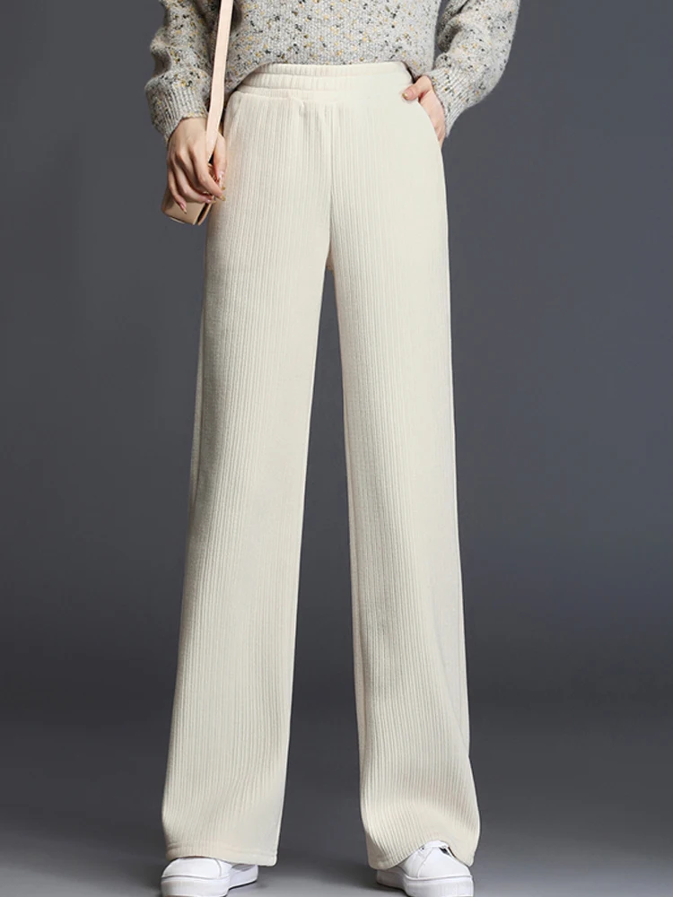 

Corduroy Wide Leg Pants Women Autumn Winter Long Straight Trousers Elastic High Waist Loose Women Casual Pants Pantalones Mujer