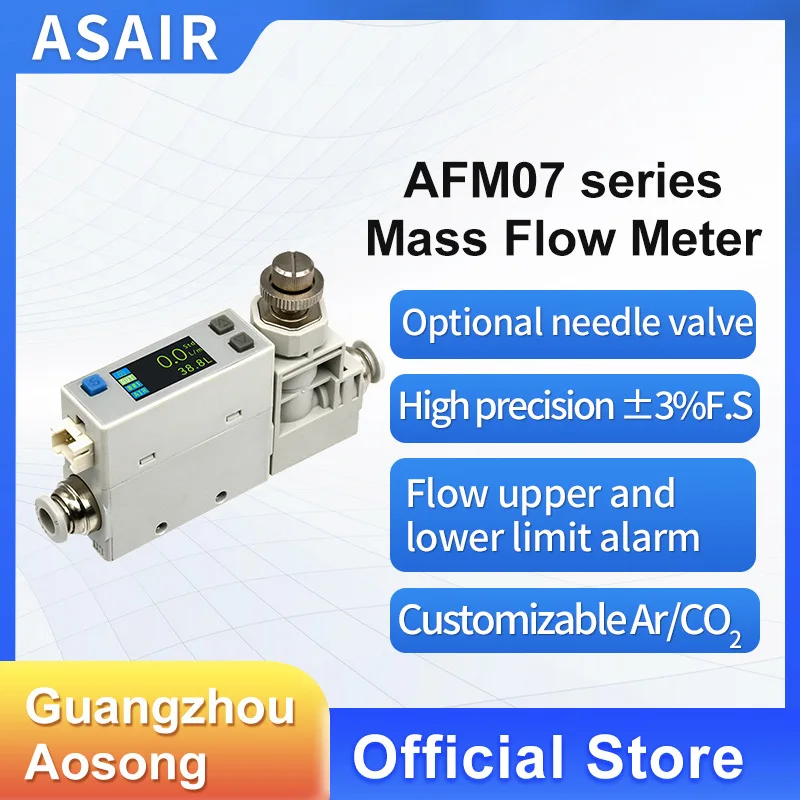 Air Flow Sensor ASAIR AFM07 Aerothermal Mass Flow Meter Oxygen Compressed Air Replaces SMC PFM7