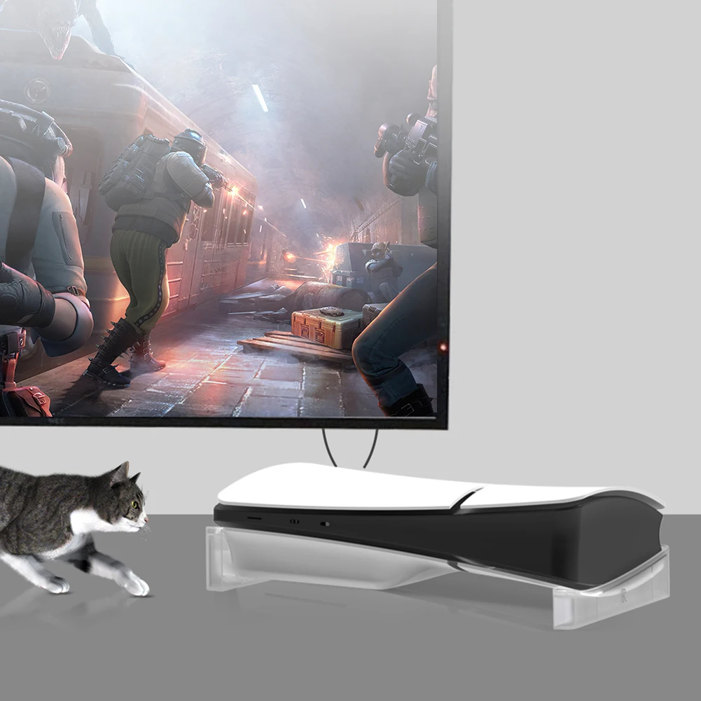 수평 스탠드 투명 베이스 스탠드 거치대 스토리지 랙, PS5/PS5 슬림 디지털 에디션 및 디스크 에디션