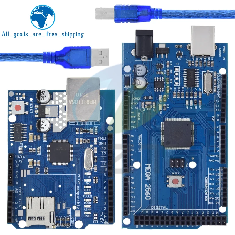 TZT UNOR3 Ethernet W5100 Netzwerkerweiterungsplatine SD-Karte Schild für Arduino mit Mega 2560 R3 Mega2560 REV3