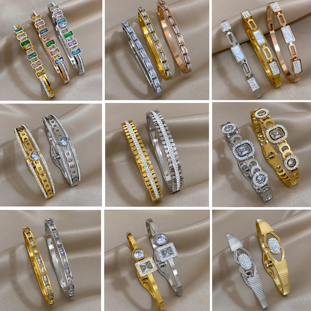 Flashbuy – Bracelets en acier inoxydable pour femmes, bijoux à strass multicolores, Simple, Chic, étanche, nouveau, cadeau