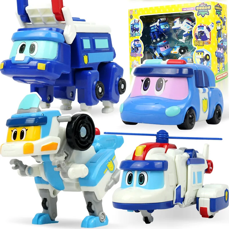 

4pcs/set New Season Abs Min Transformation Gogo Dino Action Figures Deformation Police Car Airplane Motorbike Dinosaur Toys