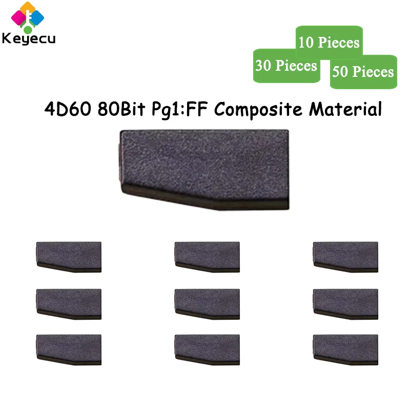 

KEYECU 10 30 50 Pieces Aftermarket 4D60 Blank Chip ( Composite Material ) 80BIT Pg1:FF Transponder Chip