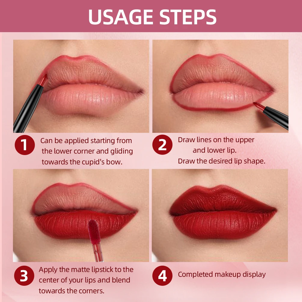 2 In 1 Double-end Lipgloss Lipliner Moisturizing Lipgloss Waterproof Long Lasting Matte Lip Liner Pen Makeup Lipliner 6 Colors lip liner lip liner pencil lipliner pencil lip liner set