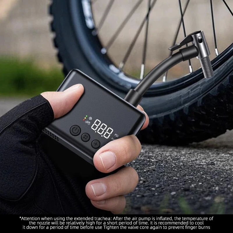 Mini Pompa Elettrica Per Bicicletta, 100 PSI / 6.8 Bar, Compatibile Presta E Schrader, Con Memoria E Spegnimento Automatico, 145g