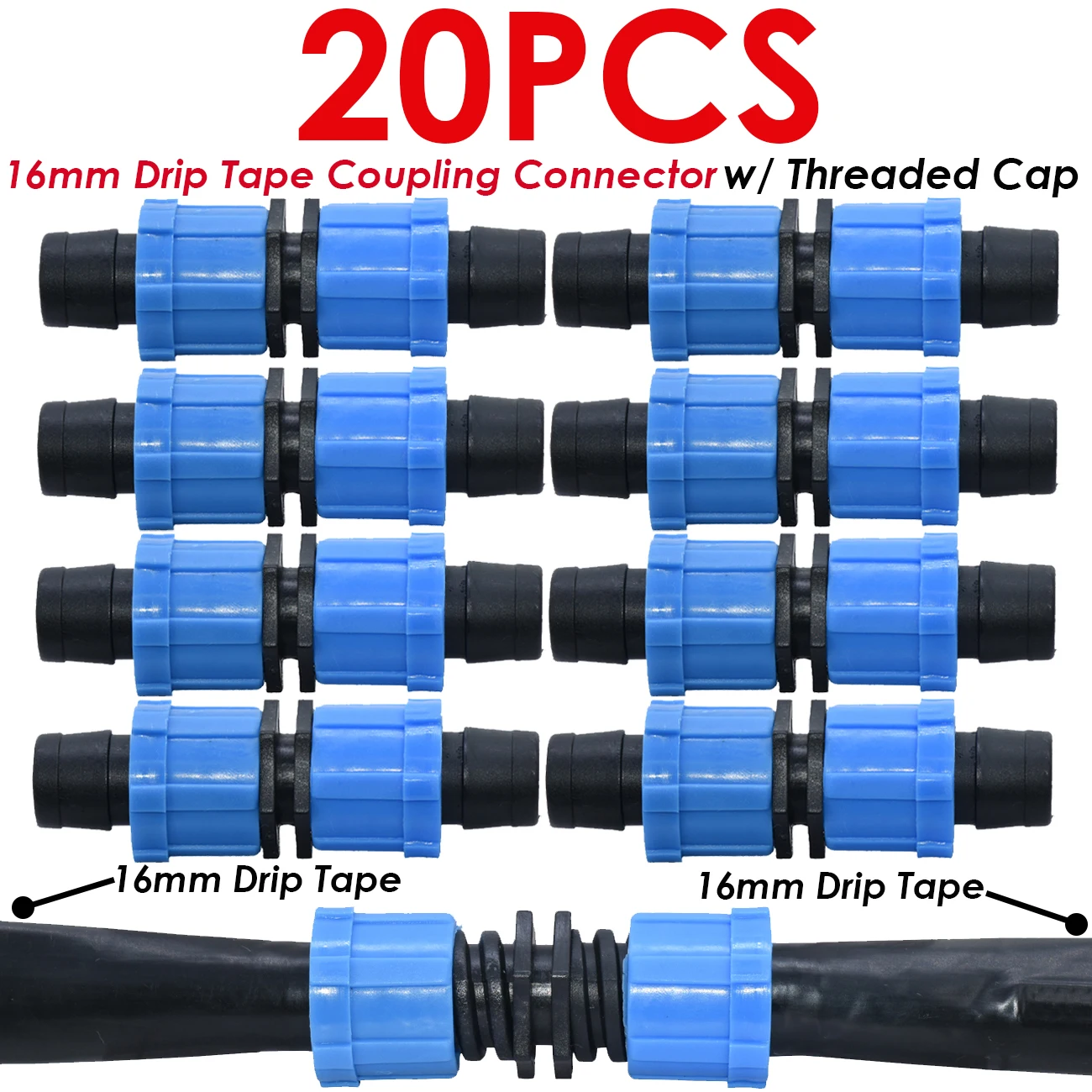 20 stücke 16mm Tropf Band Kupplung T 3-Wege Tropf Bewässerung Schlauch Reparatur 1/2'' Schnell Anschluss gewinde Lock Verlängerung Joint Gewächshaus – Detail 4
