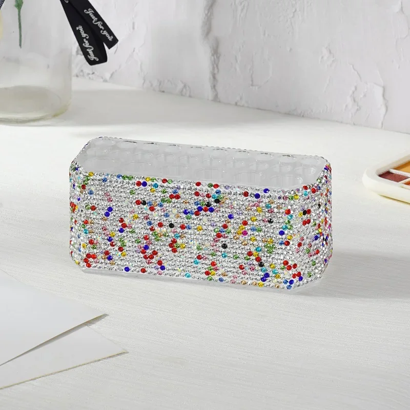 Bling Rhinestone Holes Nail Brushes Storage Box 26 Makeup Brushes Holder Acrylic Organizer Nail Art Bushes Storage Showing Shelf 4