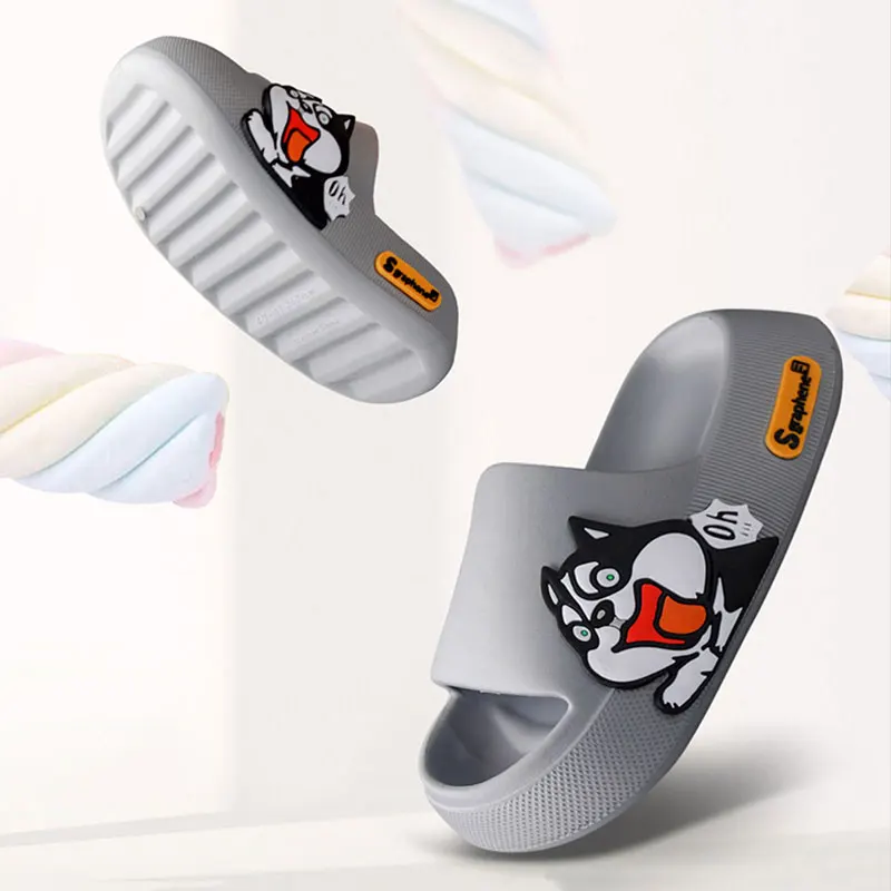 Mo Dou 2022 New Summer Slippers Cute Dog Sticker Thick Sole Soft Women Sandals Bathroom Beach Indoor Outdoor Men Slides Cool 