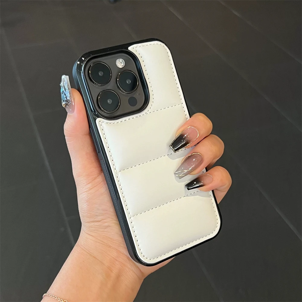 thumbnail image 1 of Fashion Down Jacket Puffer Case for iPhone 15 14 Plus 13 12 11 Pro X XR XS Max 7 8 Plus SE Soft Fabric Silicone Shockproof Cover, 1 of 5