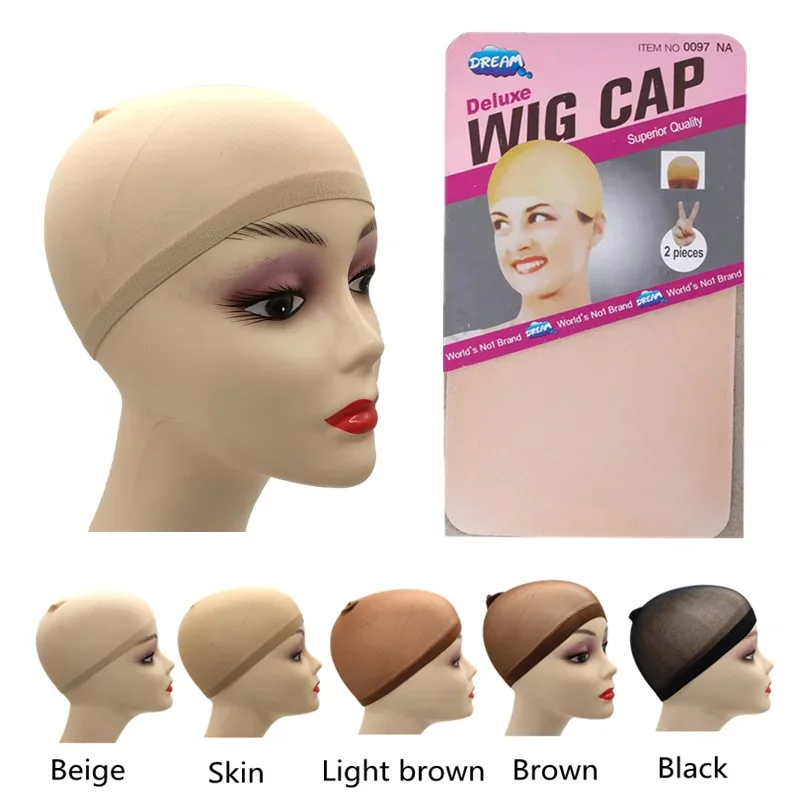 2-Pack Stretch Mesh Wig Caps - Seamless Skin-Tone Lace Net for Weave & Hair Making, Black/Brown Invisible Scalp Base(Breathable)