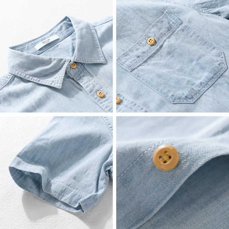 Denim Shirt Light and Thin Summer Short-sleeved Denim Shirt for Men Suitable for Daily Commuting