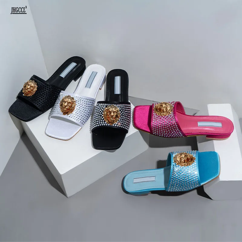New high heels women's sandals Lion hardware buckl e with summer slippers luxury high heels T15 6