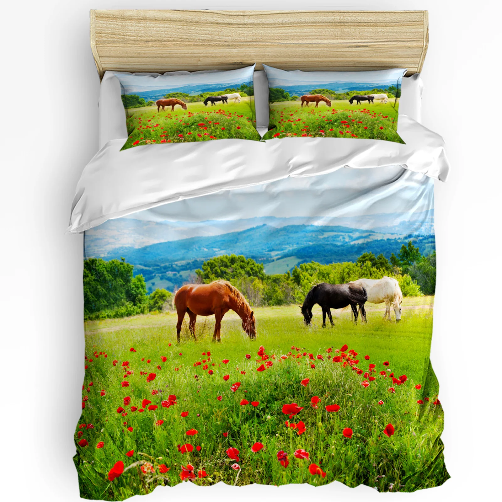 

Meadow Horses Flowers Bedding Set 3pcs Boys Girls Duvet Cover Pillowcase Kids Adult Quilt Cover Double Bed Set Home Textile