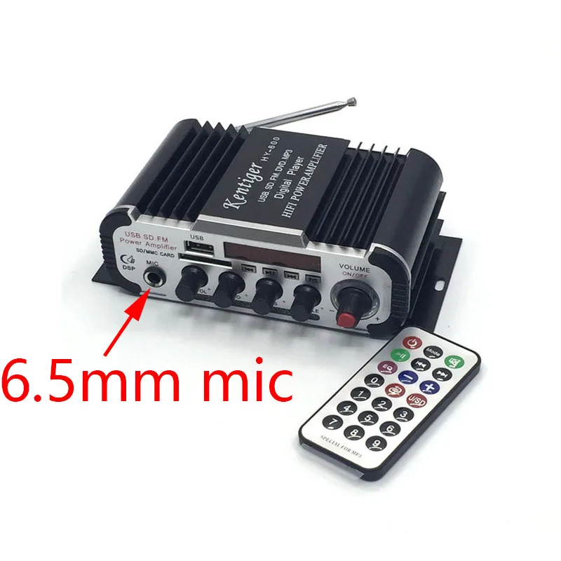 

HY-600 Support 6.5mm Microphone Mini Karaoke Amplifier Audio DC 12V USB\SD MP3 Player DAC FM Radio Power Amplificador