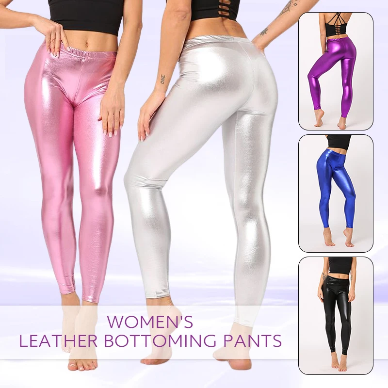 Women High Waist Shiny Trousers Wet Look Faux Leather Pants Metallic Stretchy Leggings Dance Pants Nightclub Disco Leggins fashion new spring summer jeans pants women high waist stretchy slim office lady denim trousers girl casual clothing party gift