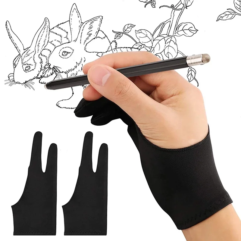 

3Pcs Two-finger Drawing Gloves Left Right Hand One Size Anti-fouling Digital Tablet Painting Glove Students Artist Supplies