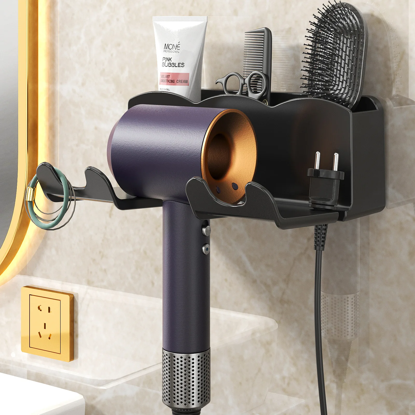 

Wall Mounted Hair Dryer Holder For Dyson Hair Dryer Stand Bathroom Shelf Shaver Straightener Storage Rack Bathroom Organizer