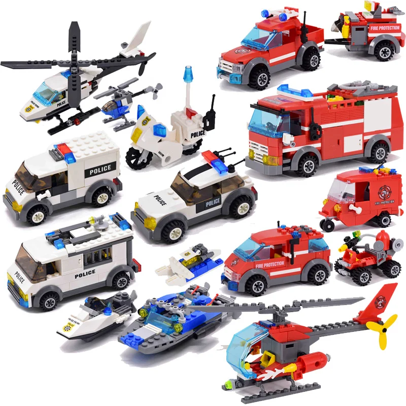 City Police Firemen Car Boat Helicopter Building Blocks For City Swat Team Truck House Blocks Diy Toy For Boys Children Gifts
