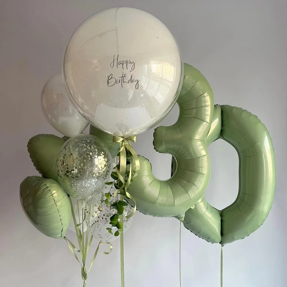 32/40 인치 빈티지 녹색 번호 풍선 라텍스 녹색 풍선 베이비 샤워 성인 어린이 생일 축하 파티 장식 세트