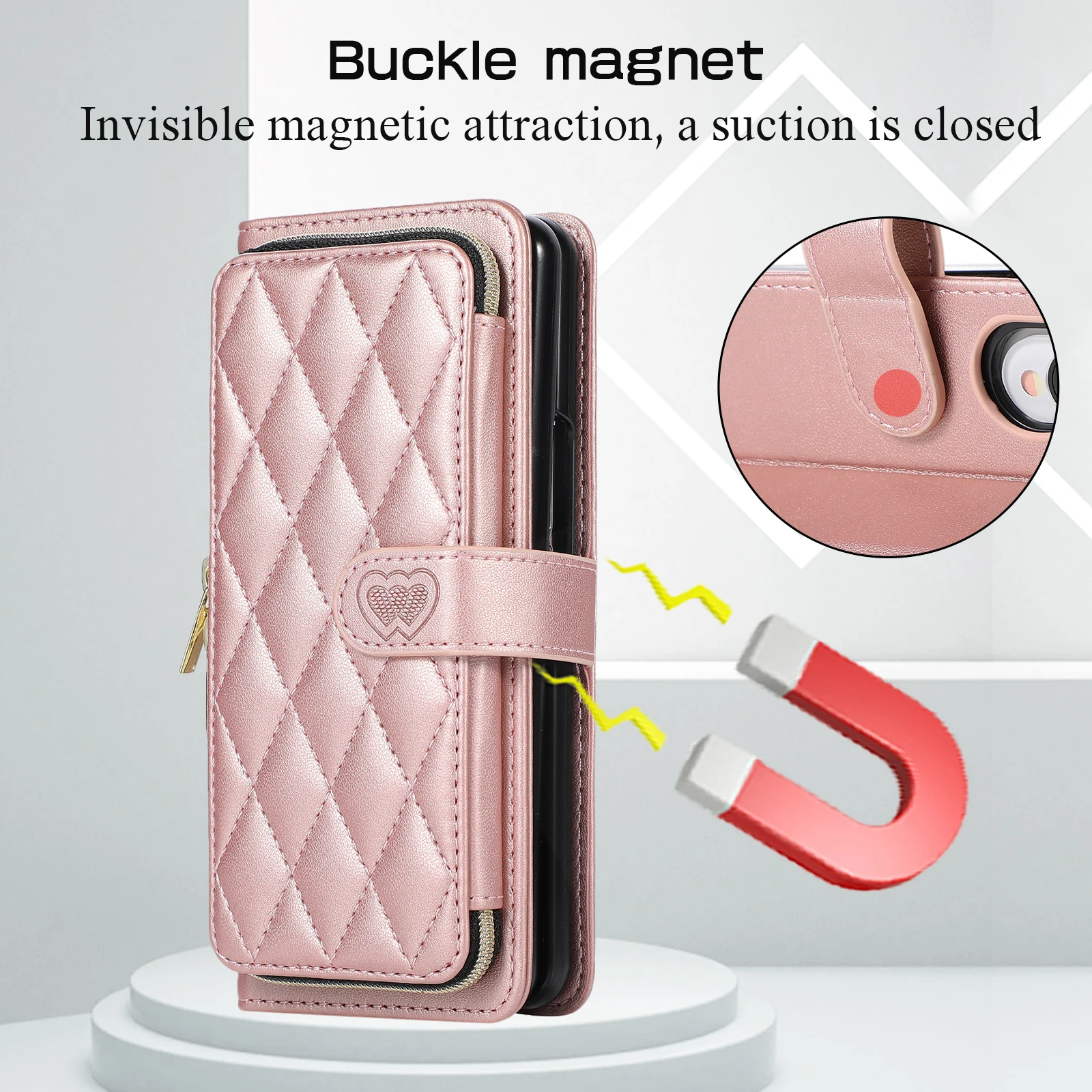 Premium High Capacity Card Holder Wallet Case with Crossbody Lanyard and Zipper Buckle Magnet Cover