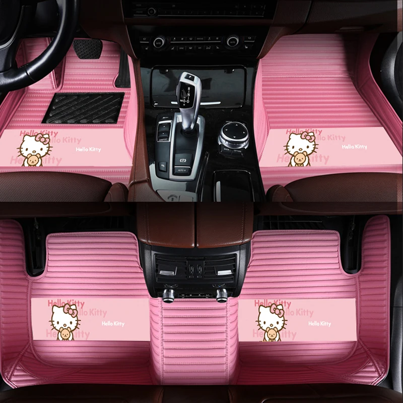 

Hello Kitty эксклюзивный индивидуальный коврик для автомобиля с проволочным кольцом, кожаный симпатичный женский парный Индивидуальный Коврик для салона автомобиля, украшение автомобиля