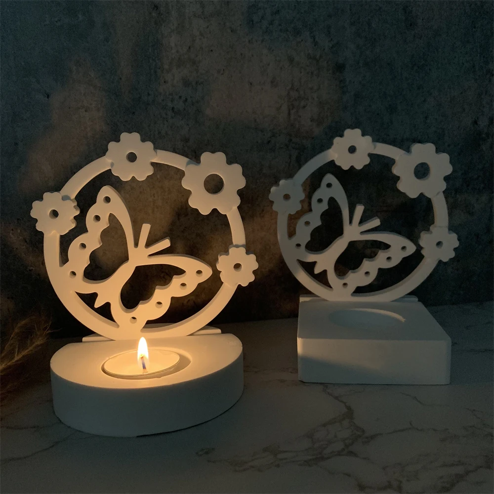 New Butterfly Shape Candlestick Silicone Mold DIY Resin Jewelry Ring Flower Candle Holder Gypsum Crafts Casting