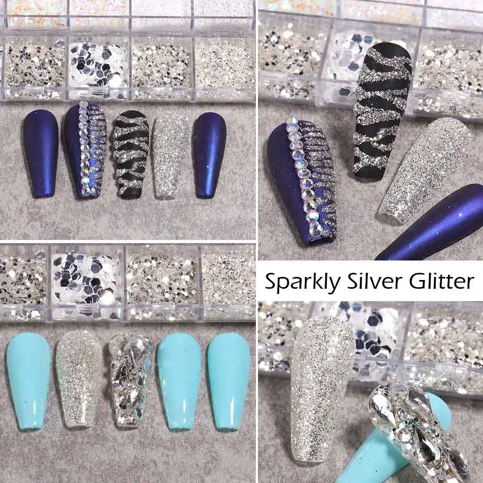 Mixed Color Holographic Silver Nails Art Sparkly Nail Glitter Sequins Hexagon Chunky Glitter Flakes DIY Manicure Decoration CHJY nail glitter nail decoration nail decorations nail flakes