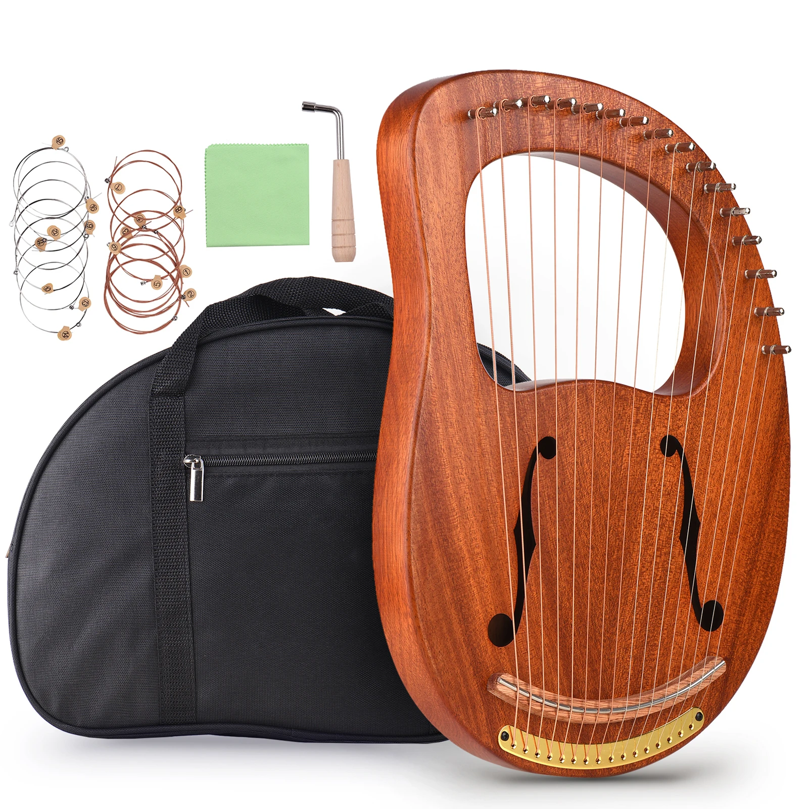 WH-16 C Tone16-String Wooden Lyre Harp Metal Strings Solid Wood String Instrument with Carry Bag Tuning Wrench Cleaning Spare