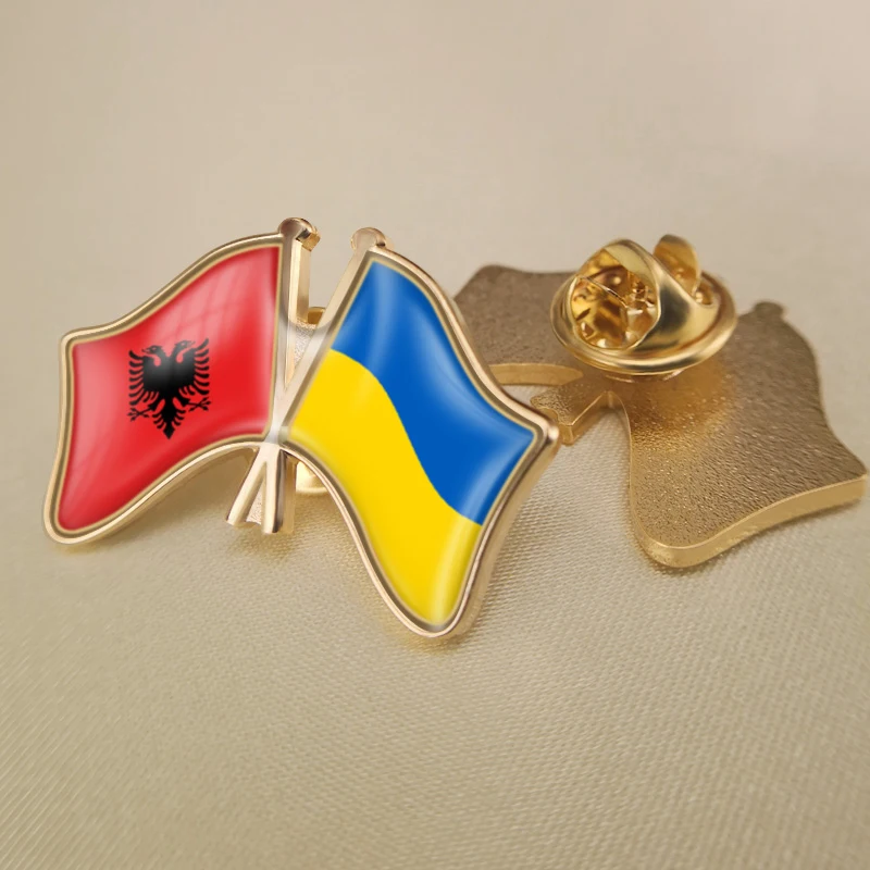 

Albania and Ukraine Crossed Double Friendship Flags Lapel Pins Brooch Badges