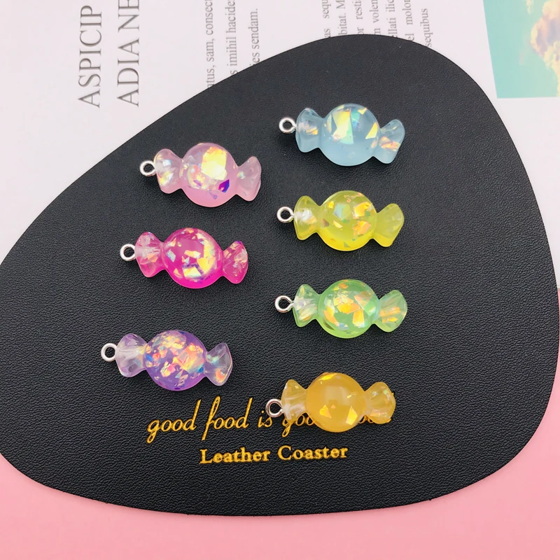 Glitter Candy Charms, 2 pieces, Cute Resin Cabochon Food Pendants
