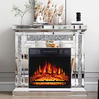 SHYFOY 31.5'' Electric Fireplace with Crushed Diamond Silver Mirror Frame 1