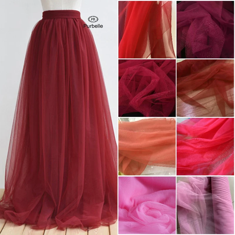 Luxurious Burgundy Red Tulle Mesh