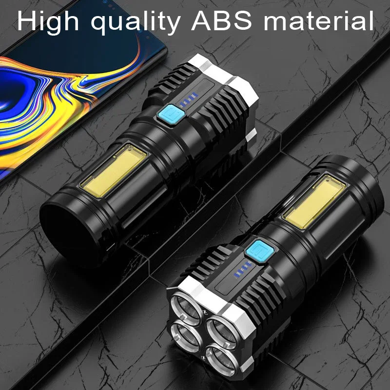 High Power LED Flashlights Camping Torch With 4 Lamp Beads And COB Side  Light Rechargeable Portable Hand Lantern 4 Lighting Mode - AliExpress