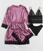 2025New Women's Pajama Fashion 4-piece Set Lace Satin Strap Sexy Pajama Set Dress Skin friendly Comfortable Casual Pajama Skirt - Image 6