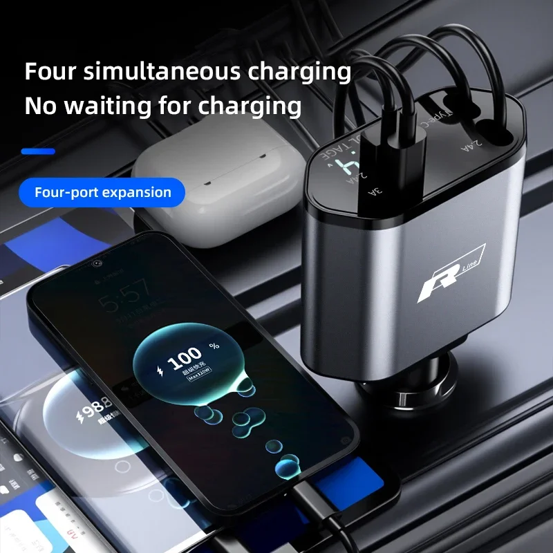 폭스바겐 120W 차량용 충전기 어댑터, 폭스바겐 골프, 파사트 b6, 티구안, 페이톤, 폴로용 고속 충전, 접이식 케이블, USB 타입 C 고속 충전