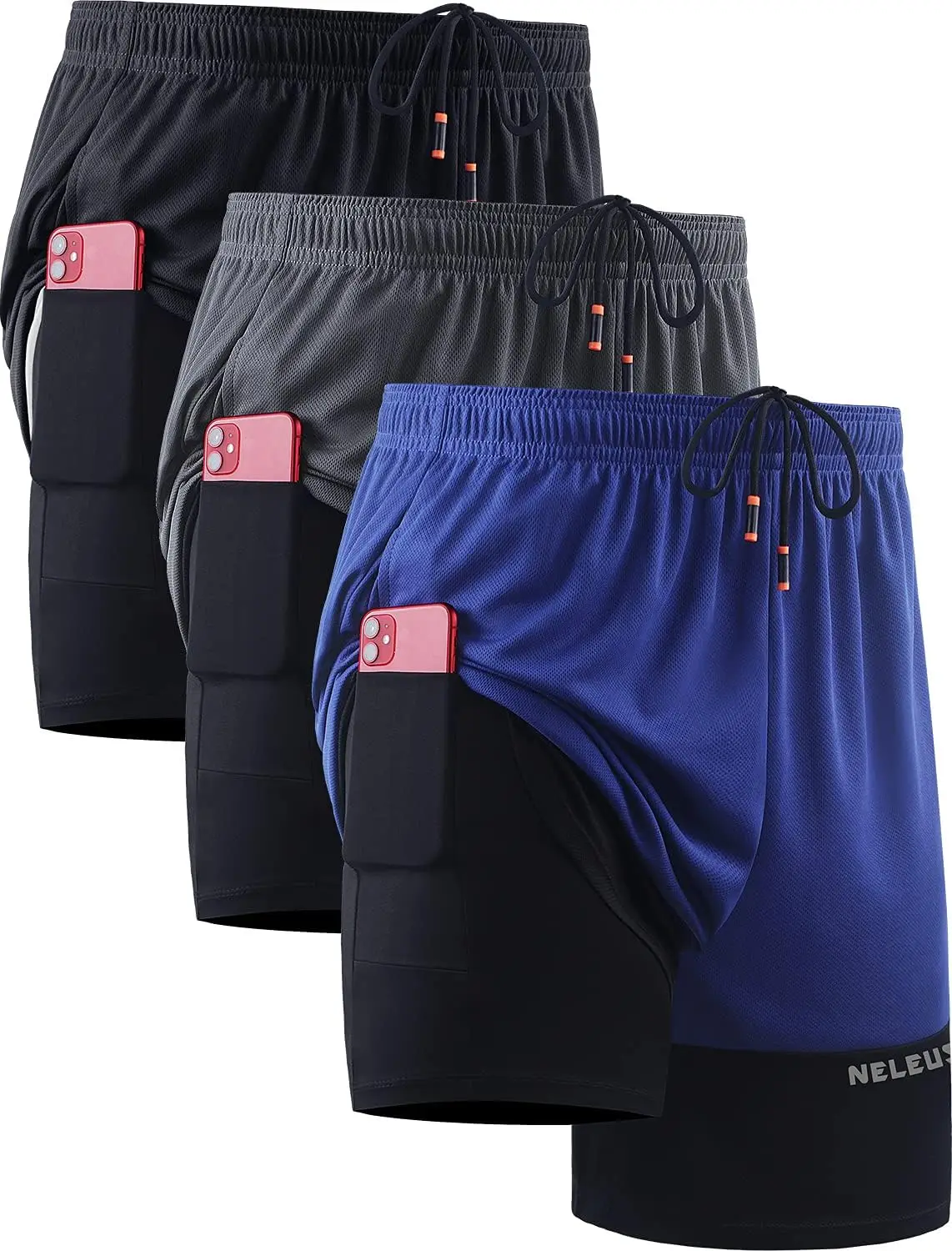 NELEUS Men's 3 Pack 2 in 1 Running Shorts with Liner,Dry Fit