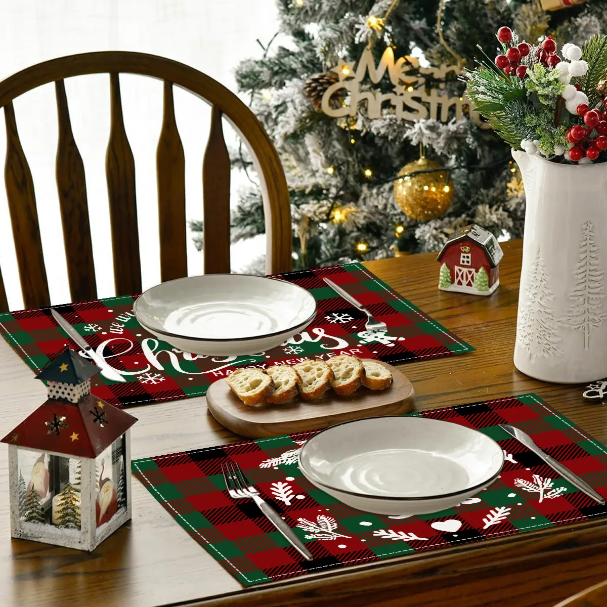 Christmas Placemats 30x45cm Linen Christmas Trees Snowflake Gnome Print Table Mats For Home Hotel