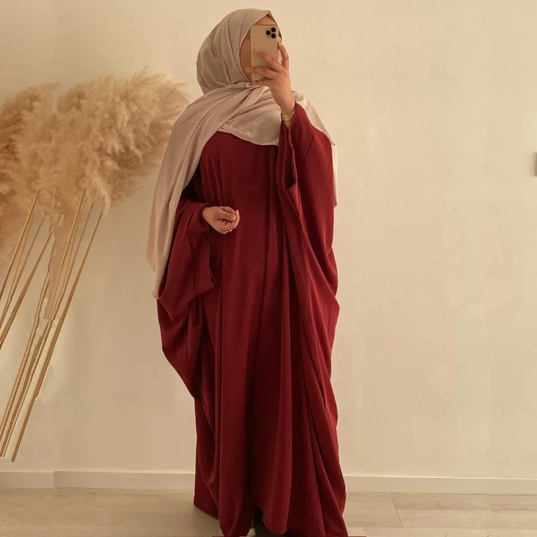 Ramadan Batwing One Piece Prayer Abaya Dubai Nida Muslim Dress Abayas for Women Matching Hijab Scarf Jilbab Kaftan Islam Clothes