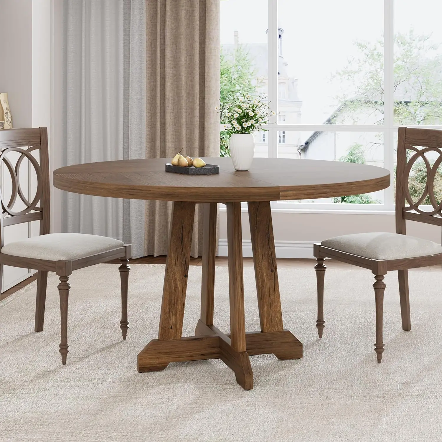 120cm runder Esstisch aus Holz, Küchentisch für 4-6 Personen, Esstisch im Landhausstil mit Holztischplatte und Holzbeinen für Zuhause – Detail 13